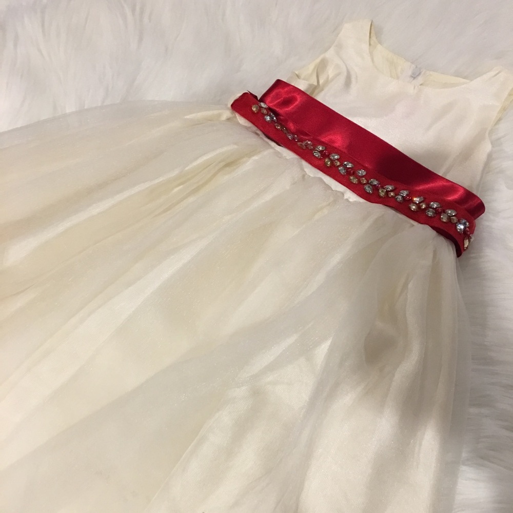 Cream Ivory Toddler Gown with Red Rhinestone sash